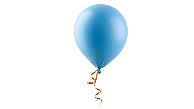 Single round light blue latex balloon with a curly gold ribbon string