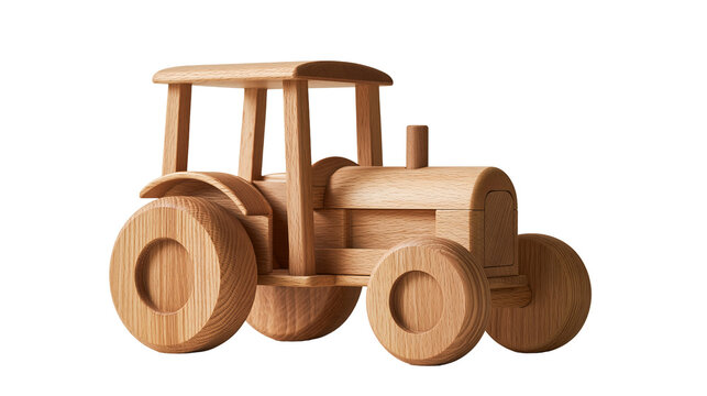 Handcrafted minimalist wooden tractor toy with smooth grain texture