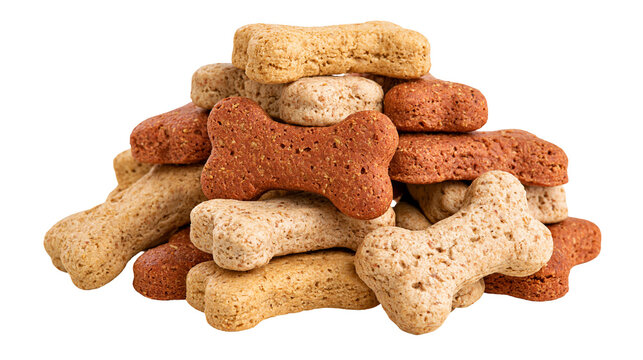 Pile of crunchy bone shaped dog biscuits and pet treats