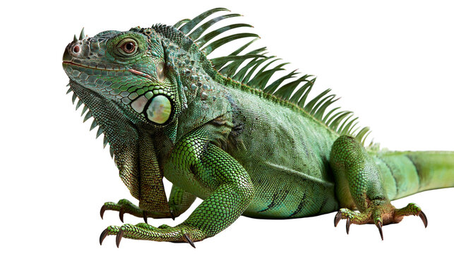Green iguana lizard with spiky dorsal crest and textured scaly skin