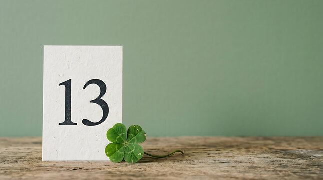 Friday the 13th card with lucky four leaf clover