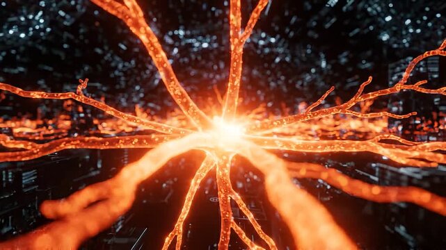 Neural network connection abstract animation: glowing synapse data flow in digital cyberspace