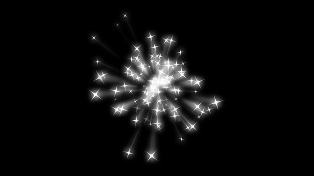 Glitter stars particles blast animation, fairy doodle stars, twinkling star glitter line animation, white twinkling star particles, pixie dust path, magic glow shimmer effect on black screen. 4k
