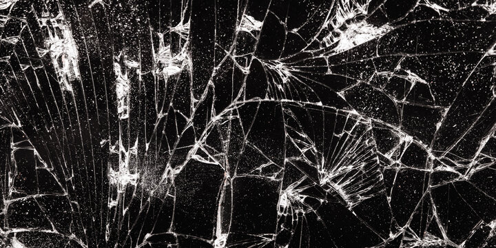 cracked broken black glass texture and background