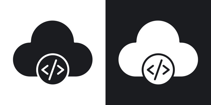 Cloud code icon flat outline in black