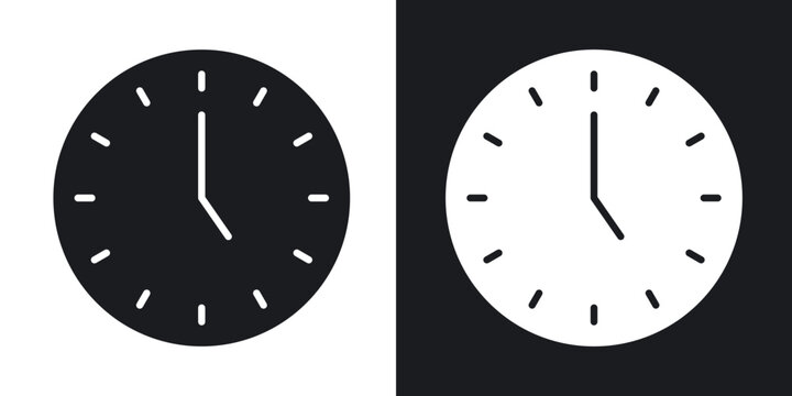 Clock-five icon flat outline in black