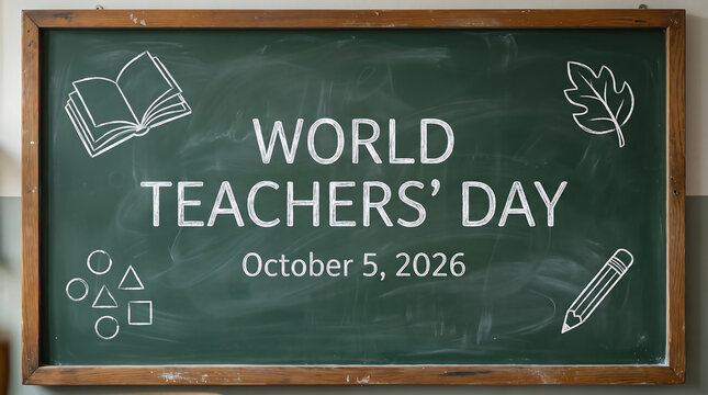 World Teachers Day chalkboard sign with educational chalk drawings