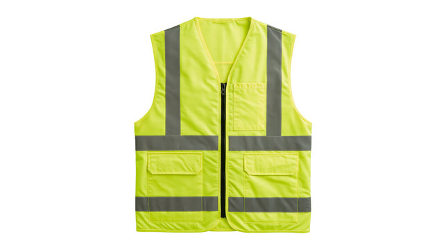 Neon yellow high visibility safety vest with reflective grey stripes and pockets