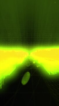 Holographic green yellow binary code matrix visual technology interface digital futuristic cyberpunk style display.