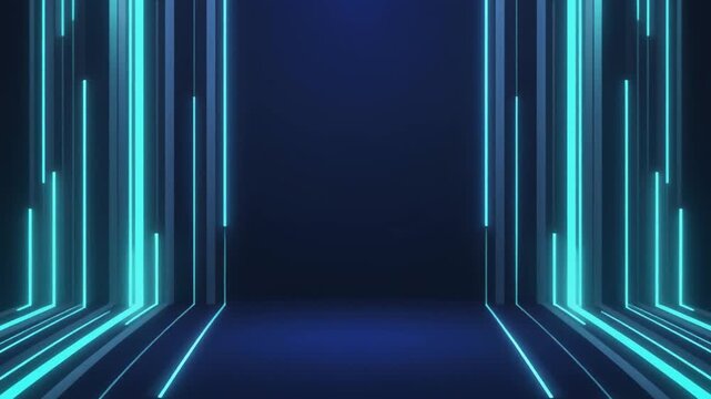Futuristic blue neon glowing lines stage background with digital light effect