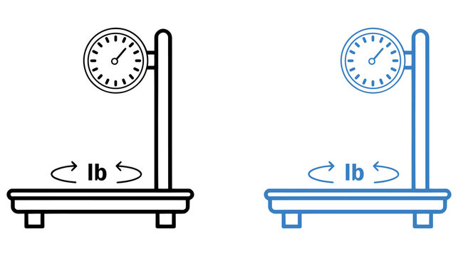 Platform scale with dial gauge and weight unit symbol in pounds vector graphic design illustration.