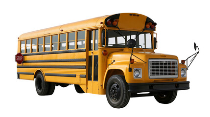 Yellow American school bus with stop sign and black trim © Thaddeus