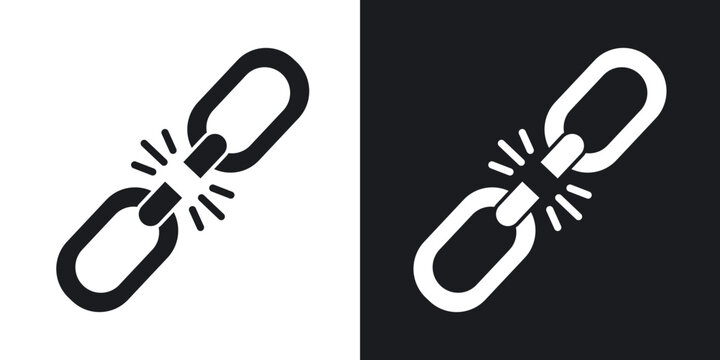 Broken link icon flat outline in black