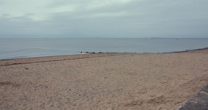 Wide shot of Marine beach, On a gloomy day at Fleetwood Blackpool