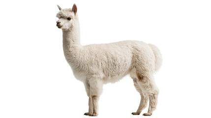 Fluffy white alpaca standing in profile view © Thaddeus
