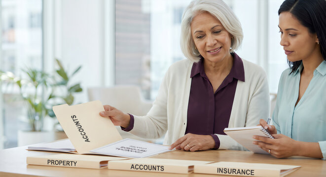 Senior Woman Organizing Estate Assets With Financial Advisor