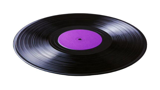 Black vinyl record with a vibrant purple center label