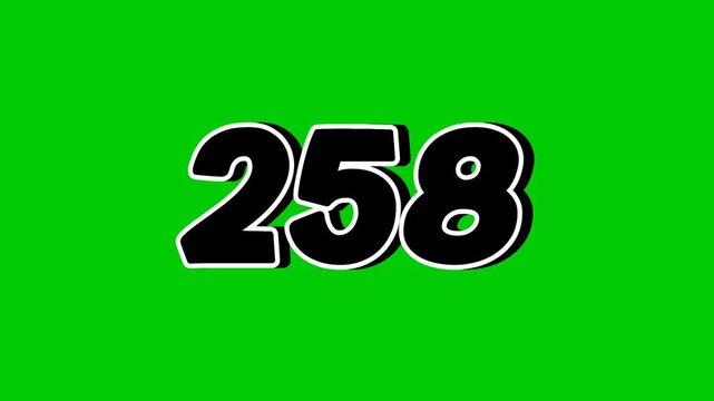 Number 258 Animation Pop up black color on Green Screen Cartoon Style Motion Graphic Video Element