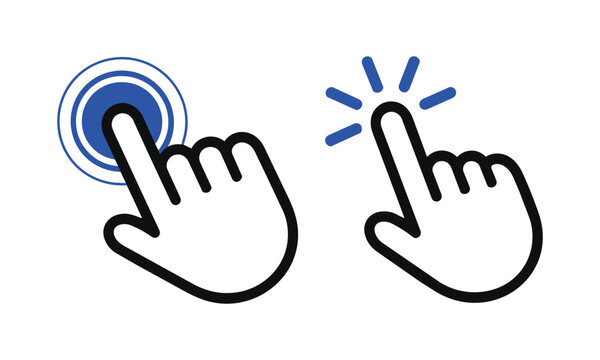 touch hand tap and click gesture icons for app interface and interaction