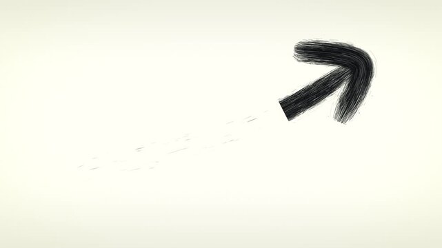 Hand-painted black arrow rises toward the upper right on a clean light background, creating an optimistic cinematic growth visual for business marketing and presentations