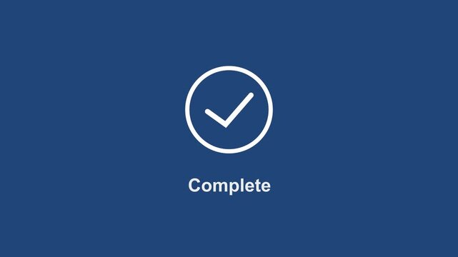 Minimalist animated checkmark appearing on a solid blue background, representing task completion, success, verification, approval, and digital process, confirmation for ui/ux