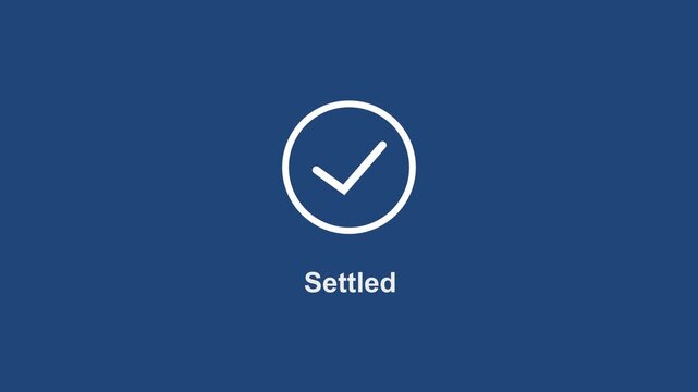 Minimalist motion animation featuring a clean white checkmark appearing inside a circle with the text settled on a solid dark blue background, for corporate ui ux