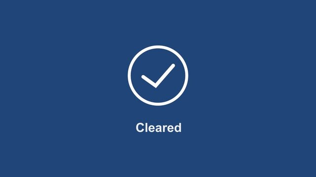 Minimalist motion featuring a clean white checkmark animating within a circular outline on a solid navy blue background, representing success, approval, task completion, and digital validation