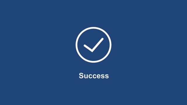 Minimalist success concept animation featuring a clean white checkmark appearing inside a circular border on a solid navy blue background, business and ui projects