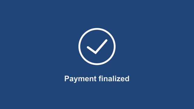 Minimalist digital payment finalized animation featuring a clean white checkmark on a dark blue background, for e-commerce, fintech, applications, online banking, and secure transaction ui