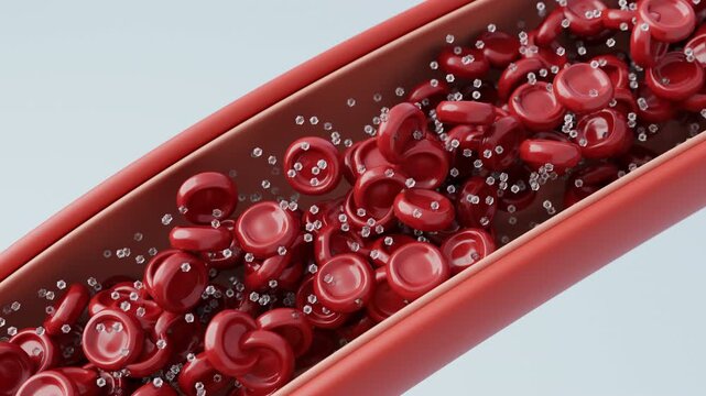 High Blood Sugar and Glucose in Bloodstream, Diabetes Concept 3D animation