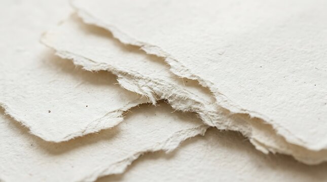 Torn paper pieces on a white surface close up texture and detail