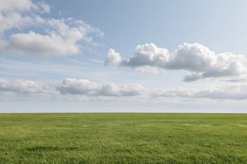Obraz premium The Field of Expansive Green Grass Under a Bright Blue Sky Filled with Clouds