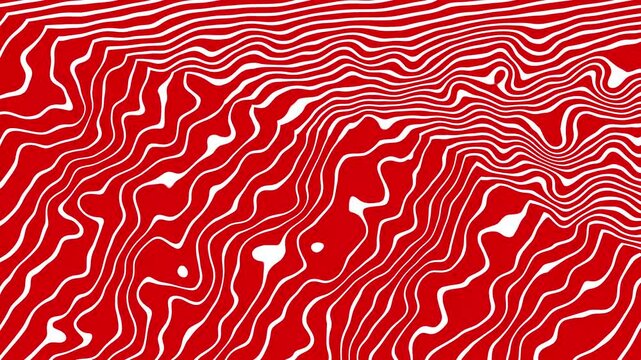 Abstract red background featuring dynamic wavy white lines in a continuous flowing pattern that creates an engaging visual texture throughout the composition.