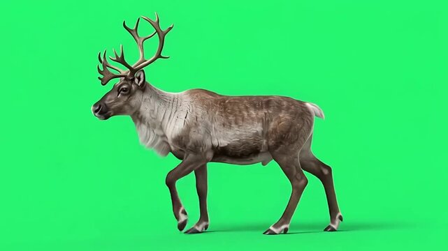 Santa Claus reindeer on green screen background.