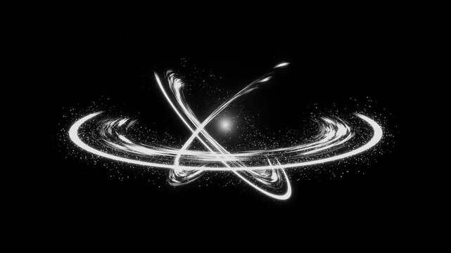 Abstract glowing energy light trail, slash effect animation, electric ring motion, energy slash, glowing cutting effect, atomic orbit motion, Energy transition, impact effect on black screen. 4k