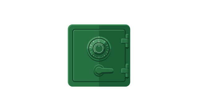 green safe box vault bank security money protection locker secure deposit savings secret metal strongbox wealth flat vector illustration single icon design