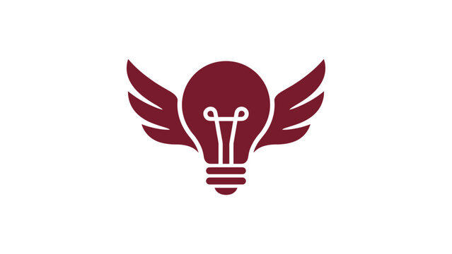 dark red flying lightbulb wings idea creative freedom inspiration innovation startup success imagine thoughts flat vector illustration single icon design