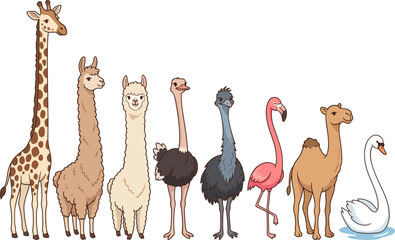 Obraz premium Cute Cartoon Tall and Exotic Animal Collection
