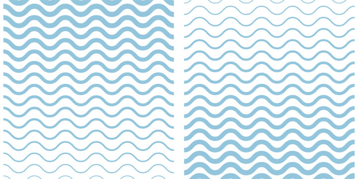 Blue and beige diagonal wavy lines seamless pattern. Simple vector abstract liquid stripes background. Funky groovy texture with diagonal waves