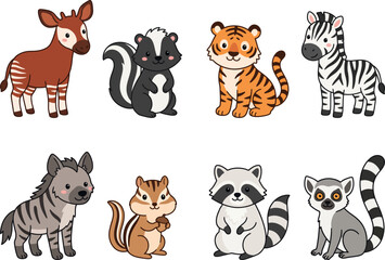 Obraz premium Cute Cartoon Unusual Wildlife Animal Collection