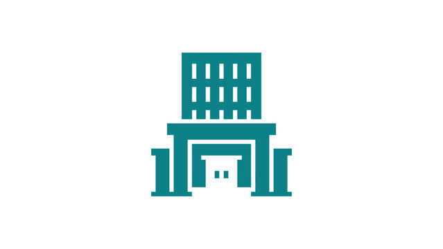 teal factory industrial building plant manufacture production warehouse architecture facility chimney industry flat vector illustration single icon design