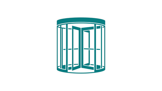 teal revolving door entrance building architecture access glass exit hotel lobby office structure passageway flat vector illustration single icon design