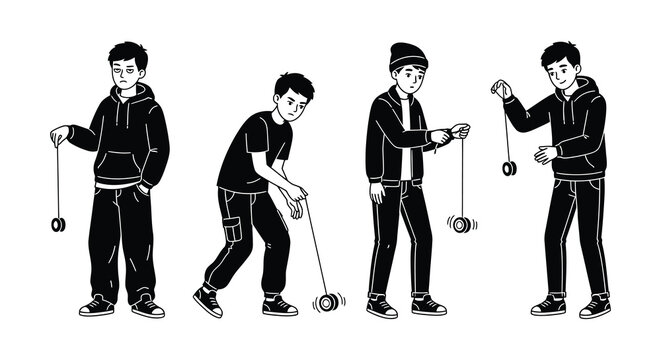 Boys playing with yo yos black silhouette vector illustration