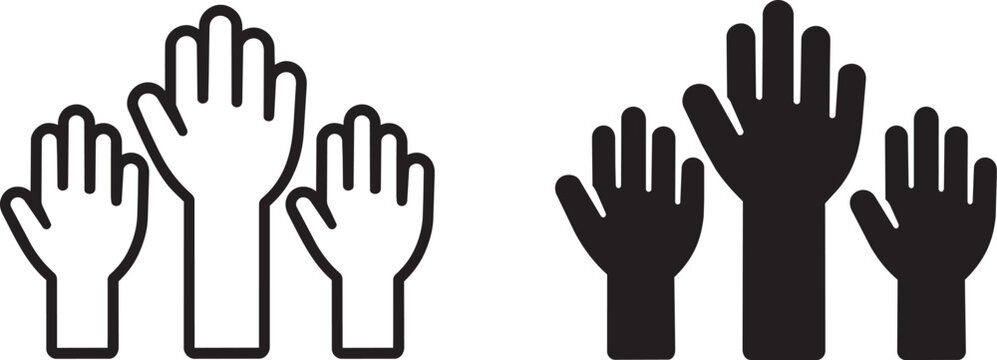 hands raised up voting volunteering icons set vector illustration