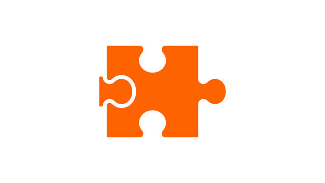 orange puzzle piece jigsaw game logic solution strategy problem idea connection fit teamwork challenge missing flat vector illustration single icon design