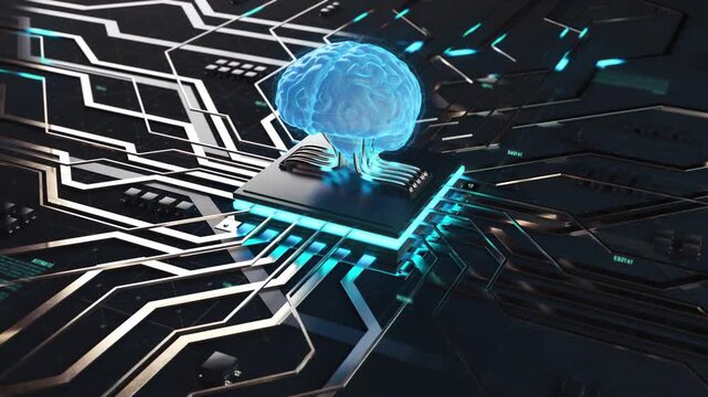 Artificial intelligence and data mining. AI model deep machine learning. Computer gpu chip technology. Futuristic cyber innovation automation and autonomous brain. Generative neural network 3D Digital