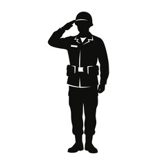 Obraz premium Military soldier silhouette saluting in uniform with military salute