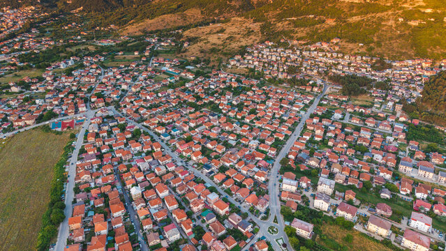 Aerial View of Red-Roofed Residential Neighborhood in Ohrid