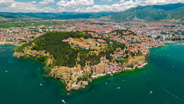 Aerial View of Ohrid Peninsula and Lake Ohrid