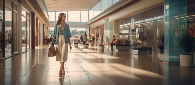 Woman Strolling Through a Modern Shopping Mall with Style.